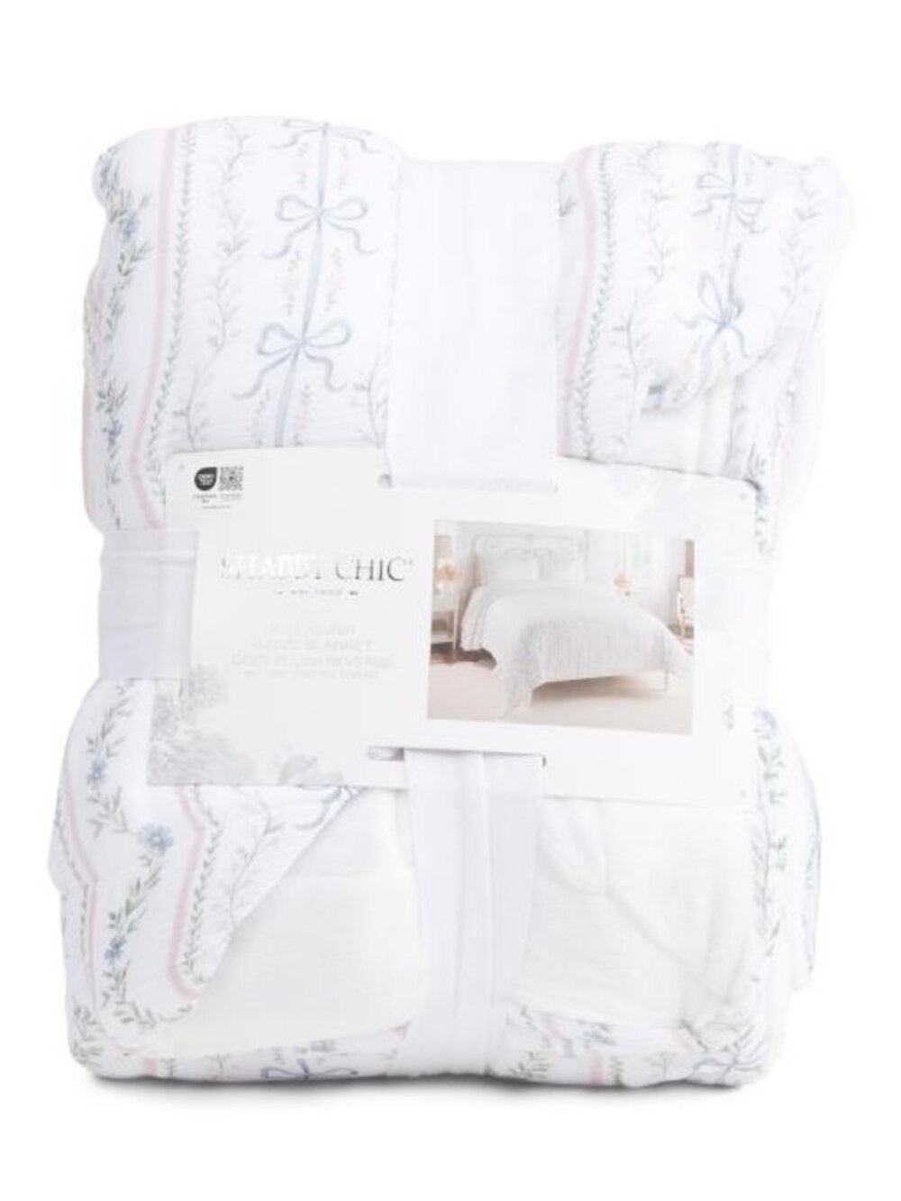 SHABBY CHIC Reversible Bow And Floral Gauze Blanket